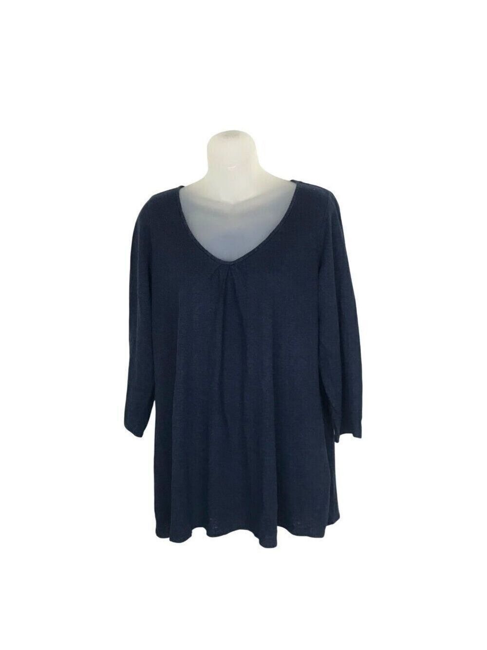 Eileen Fisher Navy Blue 100% Linen 3/4 Sleeve Tunic Top Size M